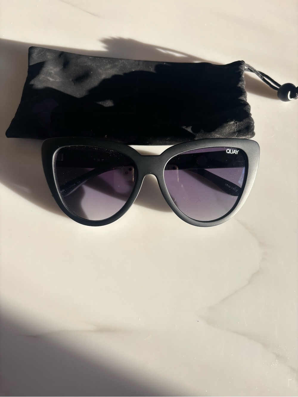 Quay Australia Matte Black Cat Eye Sunglasses with Dark Gradient Lenses